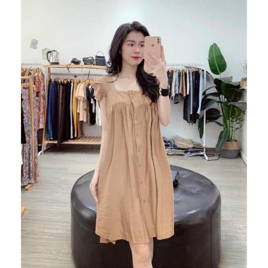 Đầm Xòe - Váy Xòe Vintage Cúc Dọc Chất Đũi Hàn Siêu Mát TT18