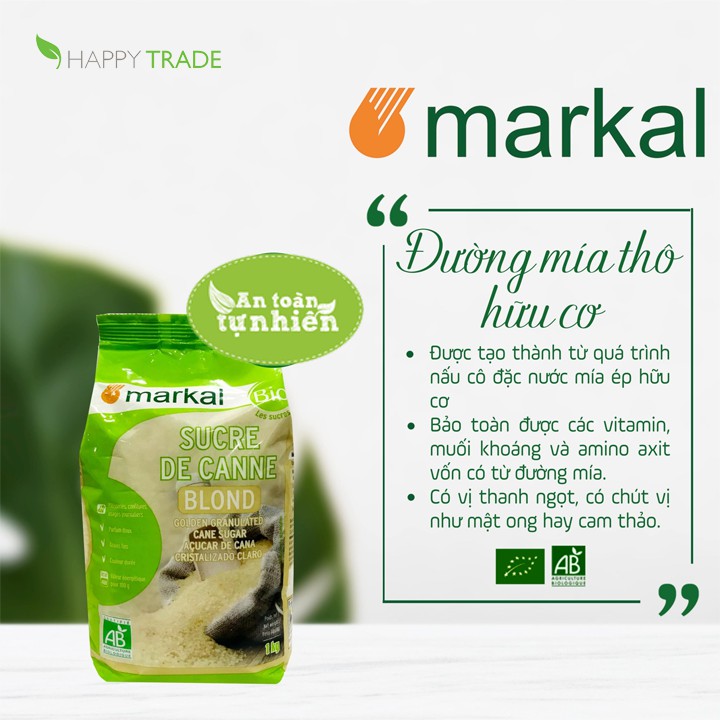 Đường mía thô hữu cơ hạt nhỏ Markal 1kg
