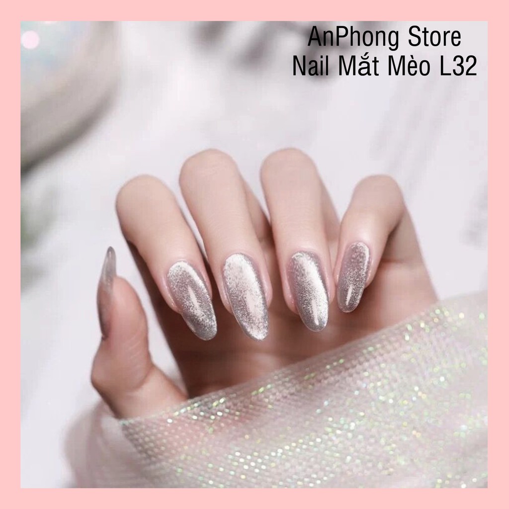 BỘ NAILBOX MÓNG TAY GIẢ L32 ĐÁ MẮT MÈO KIM TUYẾN SÁNG TRỌNG.
