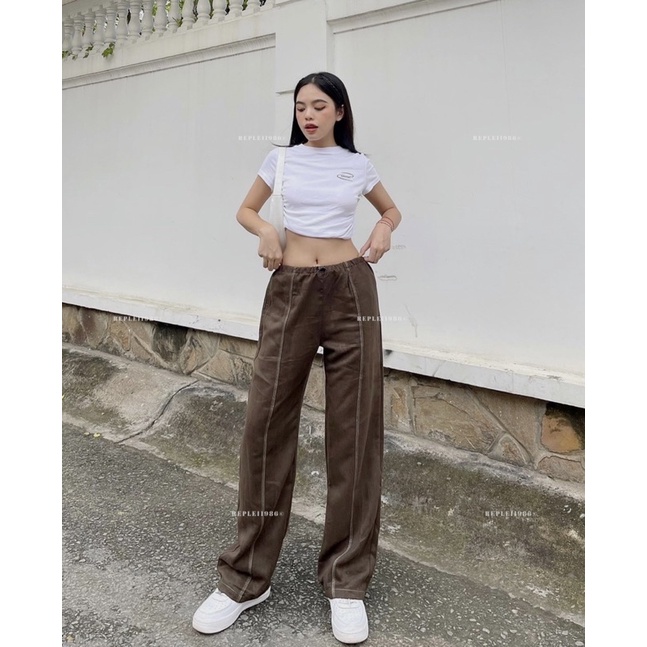 Quần cạp trễ phong cách Y2K viền chỉ