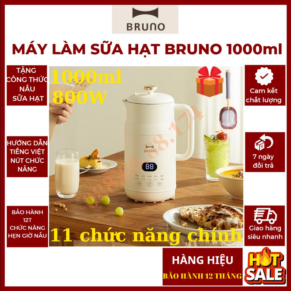 Máy Làm Sữa Hạt 1000ml, Máy Nấu Sữa Hạt 𝐁𝐑𝐔𝐍𝐎 Chính Hãng- 11 Chức Năng Xay Nấu Tiện Lợi - 800W- Bảo Hành 12T