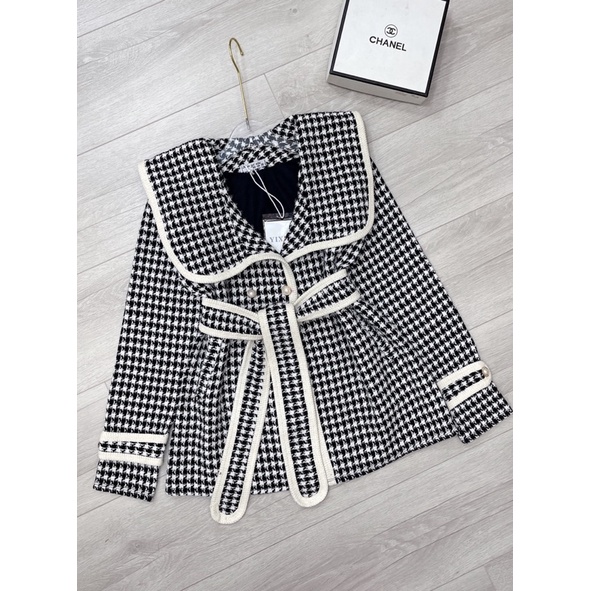 Áo dạ kẻ tweed kèm đai from rộng dáng dài phong cách Hàn Quốc cho nữ | BigBuy360 - bigbuy360.vn