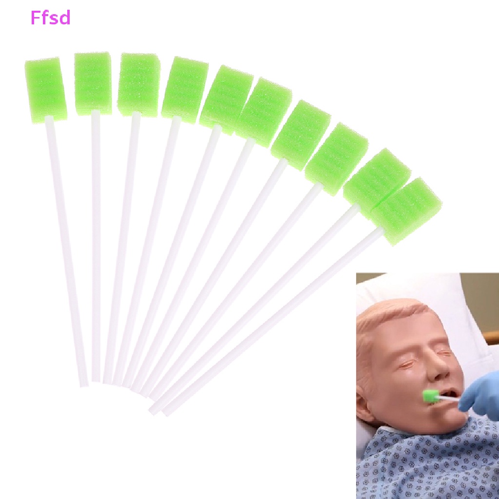 {Ffsd} Set 10 Tăm Bông Vệ Sinh Miệng / Lưỡi / Bàn Chải Đánh Răng Bằng Bọt Biển Dùng