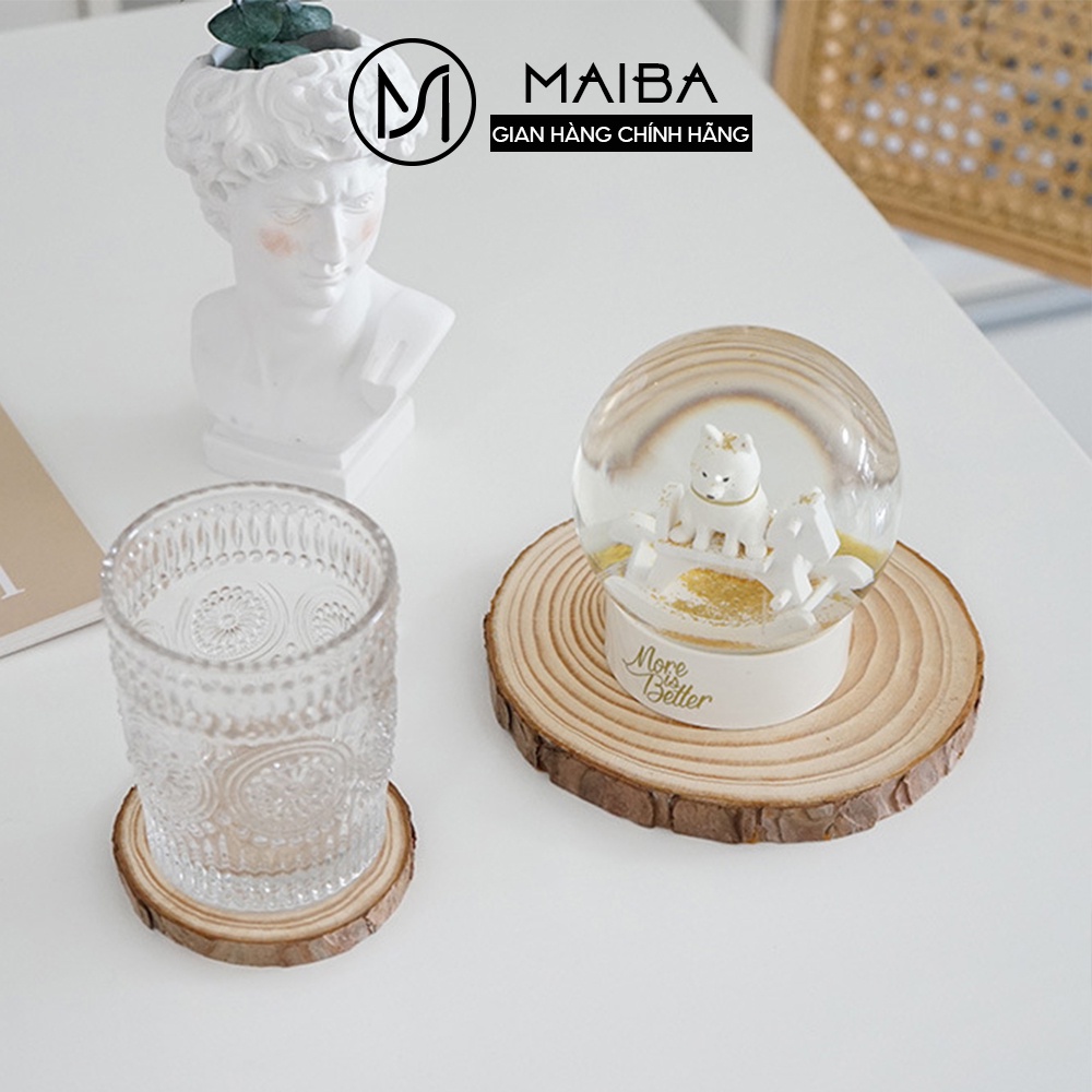 Đế lót ly nến thơm handmade MAIBA chất liệu gỗ thông tự nhiên phong cách vintage