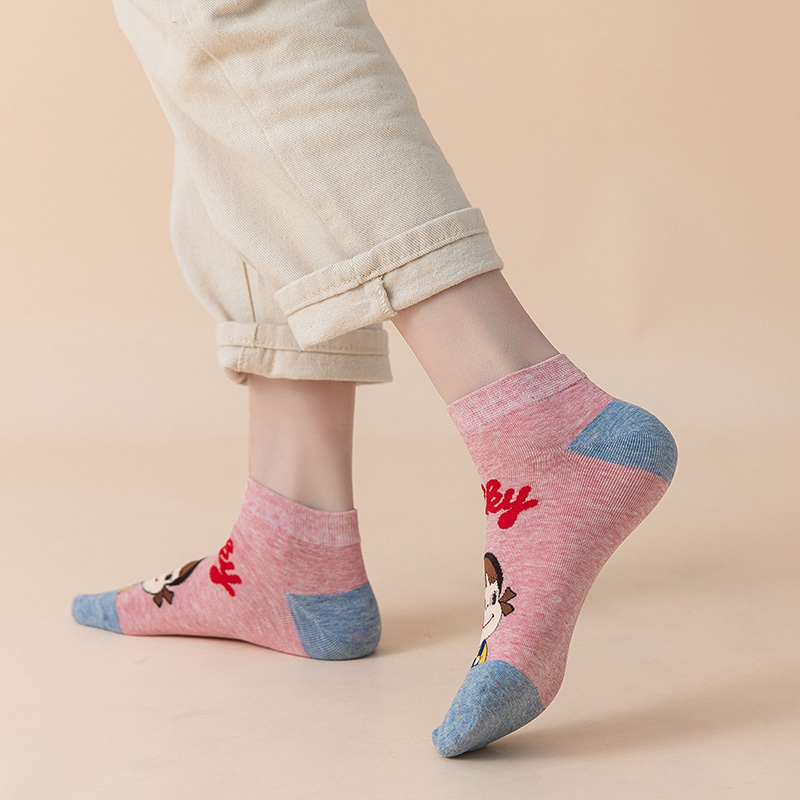 5 Pairs/Set Kawaii Women Ankle Socks Japanese Cartoon Characters Milk Girl Female Cotton Short Socks Colorful Tube Socks