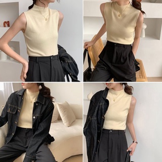 Áo dệt kim sát nách cổ lọ màu trơn thời trang cho nữ