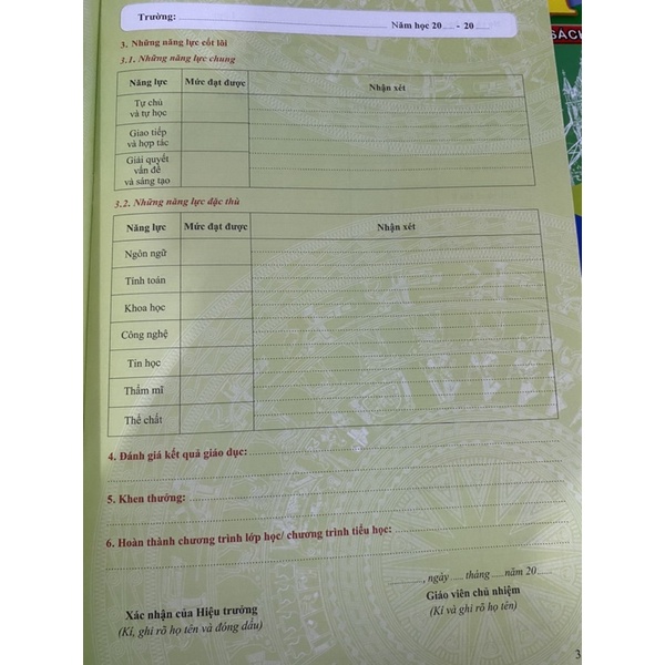 Học Bạ Tiểu Học Thông Tư 27/2020