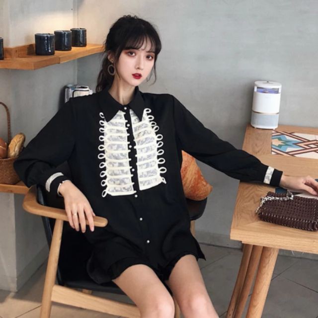 SƠ MI TIỂU THƯ PHỐI KHUNG REN TRẮNG BIGSIZE (ẢNH THẬT Ở SAU)