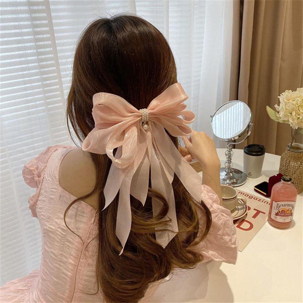 QQMALL Kẹp Tóc Vải Chiffon Đính Nơ Dễ Thương Cho Nữ
