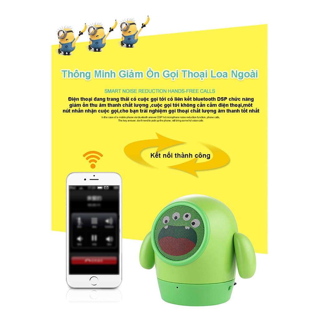 Loa bluetooth minion loa bluetooth mini hoạt hình thiếu nhi hỗ trợ thẻ nhớ AUX,âm thanh bass rung trung thực