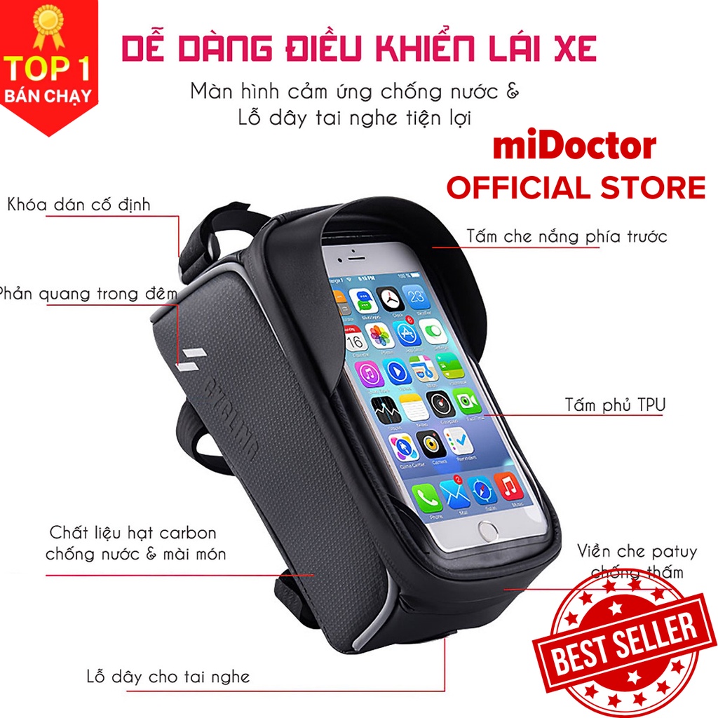 [Chính hãng miDoctor] Túi xe đạp cao cấp, túi treo sườn xe đạp chống nước bọc cảm ứng phù hợp với mọi dòng xe