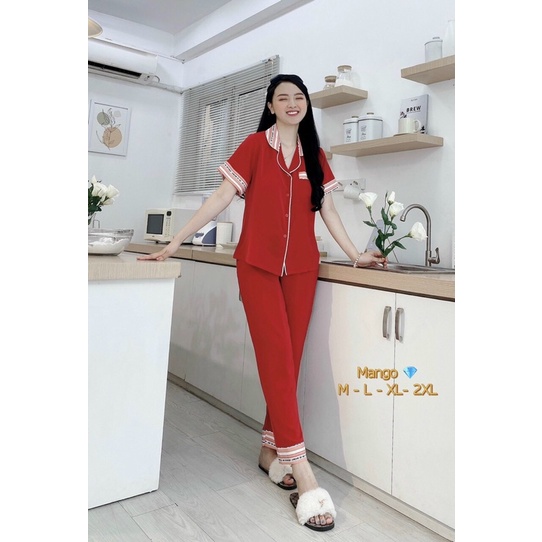 Đồ Bộ Pizama Lụa Mango Mềm Mát - Quần Dài Tay Ngắn Mẫu mới phom chuẩn hàng Có Size 50-75kg