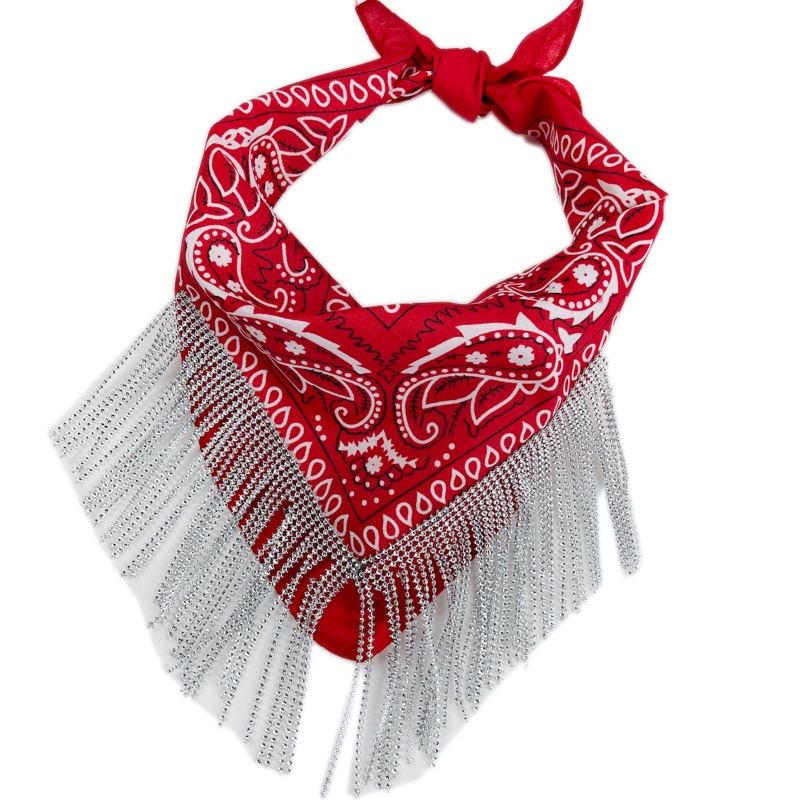 Khăn Trùm Đầu Bandana Đính Đá Tinh Xảo Với Tua Rua Màu Bạc Cho Unisex