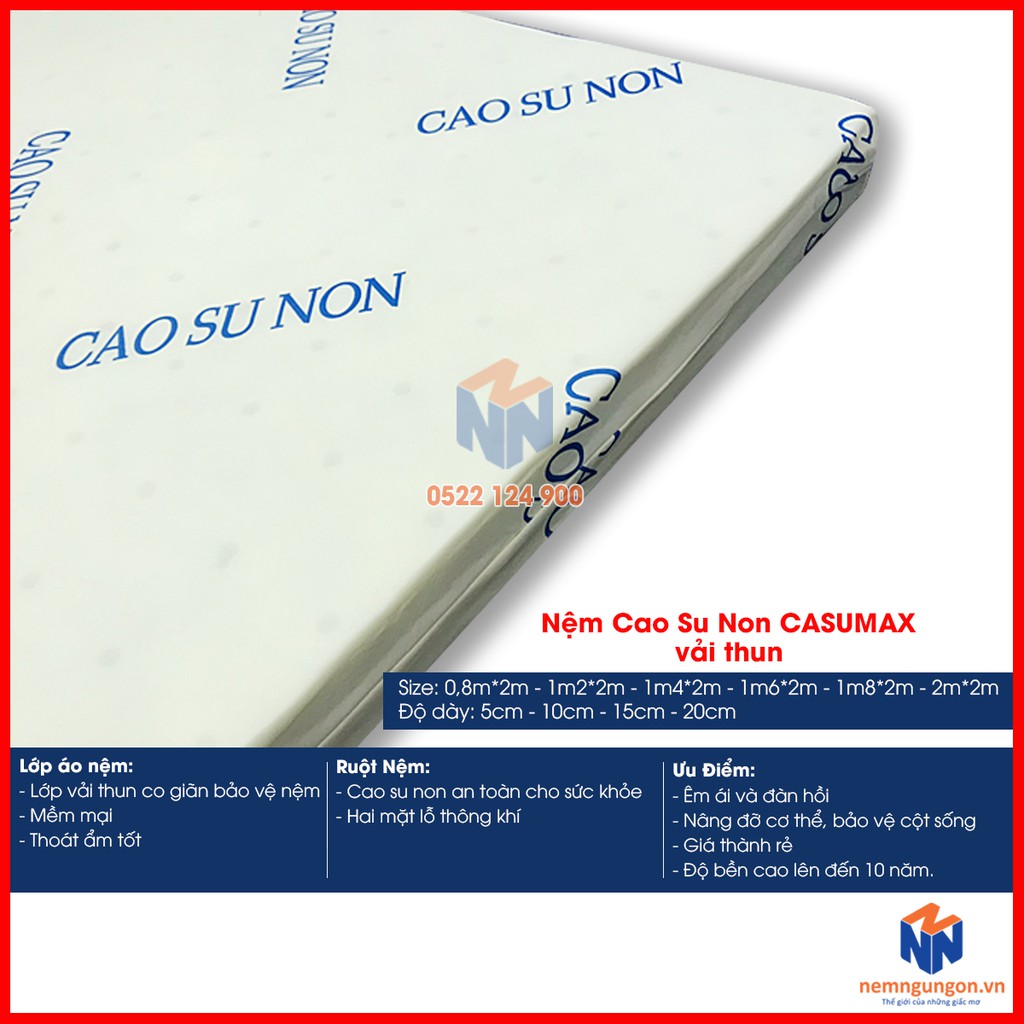 Nệm cao su non Casumax - Vải thun - Dày 20cm - Phạm Thanh [Đủ size] - Bảo hành 10 năm [ĐÁNG ĐẾN TỪ XU]