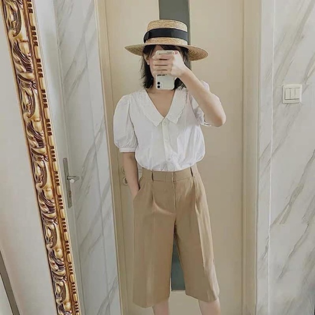 SƠ MI TRẮNG CỔ PHA REN