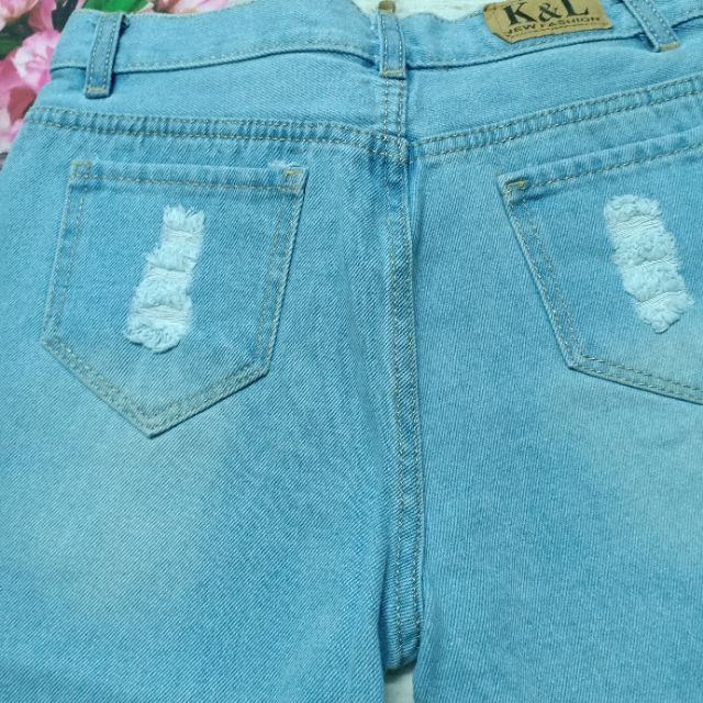 Quần jeans baggy rách gối tua lai loại 9 tấc