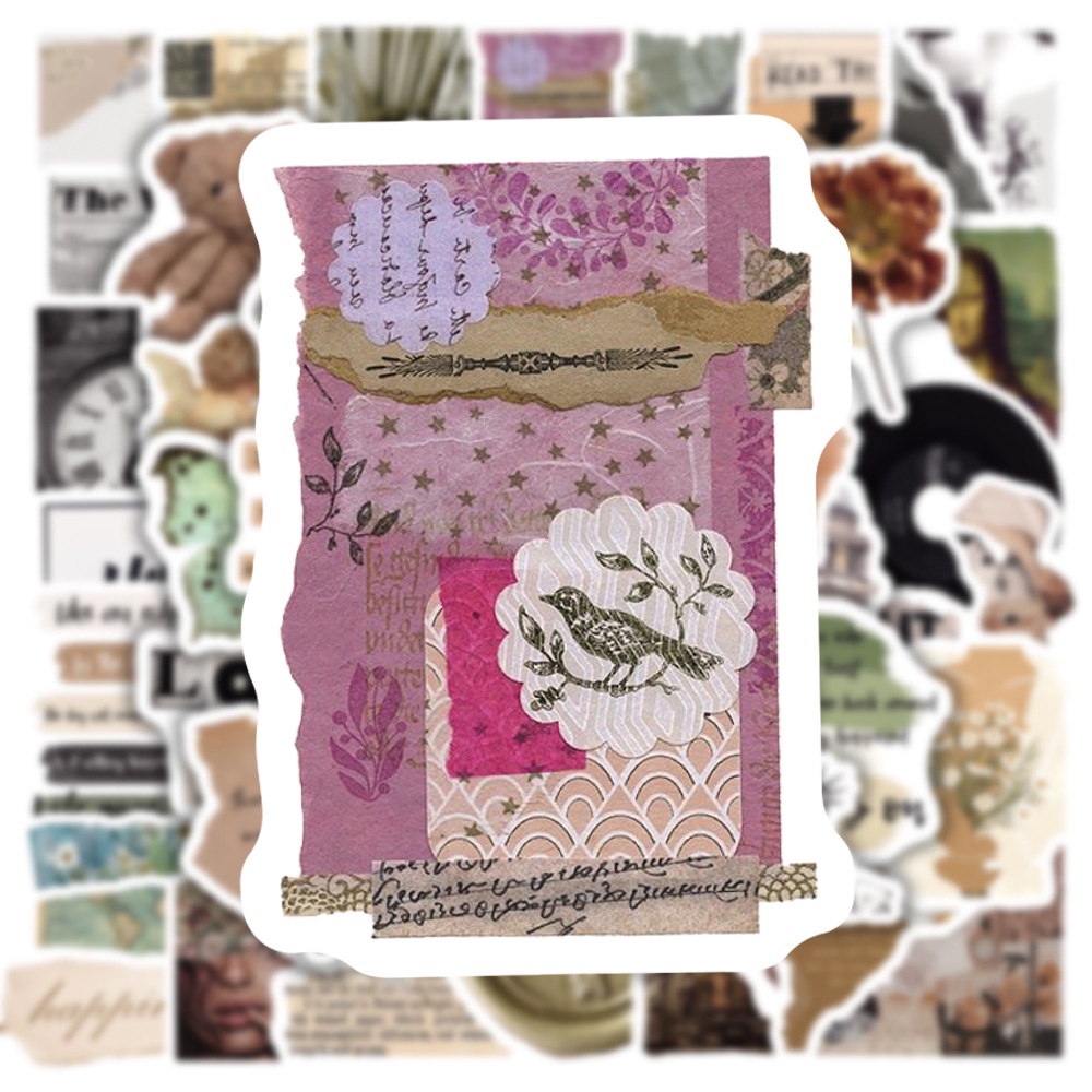 Set 50 chiếc sticker chống nước BULLET JOURNAL retro dán nón bảo hiểm, vali, laptop, ốp lưng, bình nước