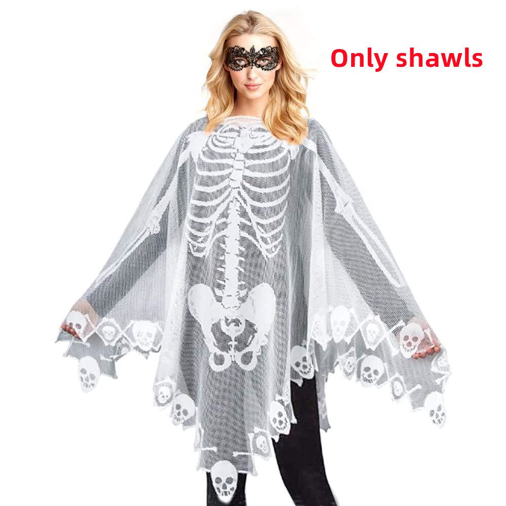 new Halloween Shawl Skeleton Lace WomenGift Photography Prop Halloween Holiday Soft Exquisite Loose Cape Poncho Party Stage Costume