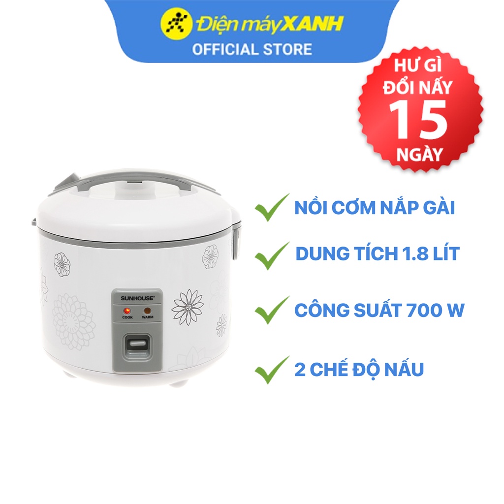 [Mã ELHADEV giảm 4% đơn 300K] Nồi cơm nắp gài Sunhouse 1.8 lít SHD8603