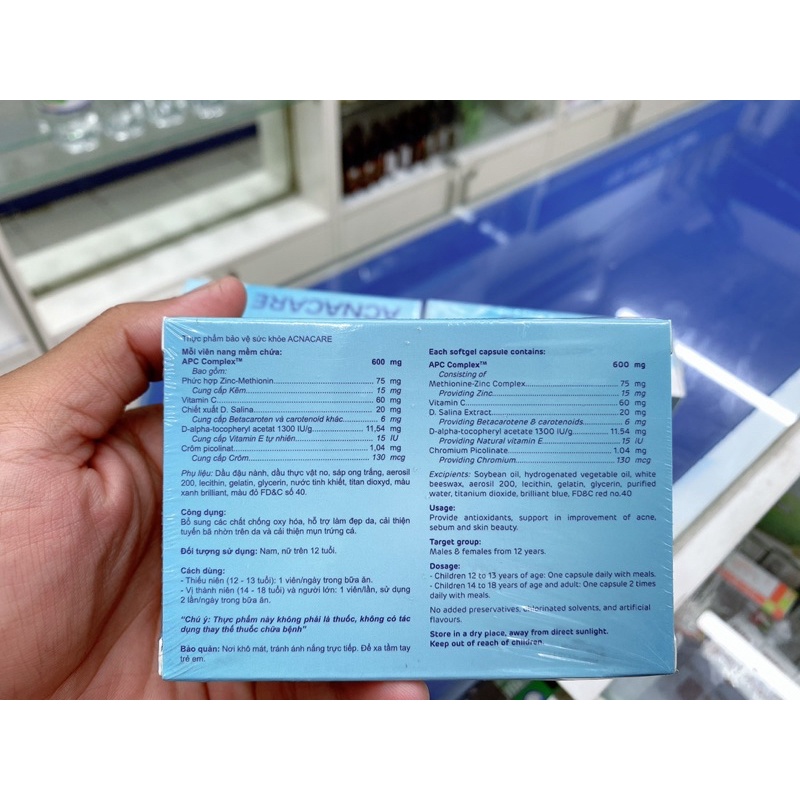 [Chính hãng] Viên uống ngừa mụn và giảm tiết bã nhờn Acnacare - Hộp 30 viên  Date mới