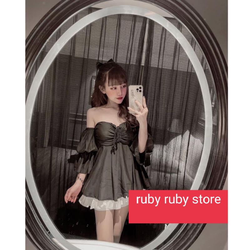 ÁO TRỄ VAI CÓ MOD NGỰC DÂY NƠ TAY PHỒNG DÀI RU1