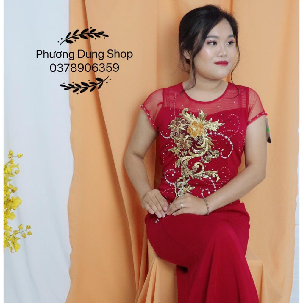Đầm Dạ Hội Body Đuôi Cá Kết Đá Chất Thun Trung Niên VIP