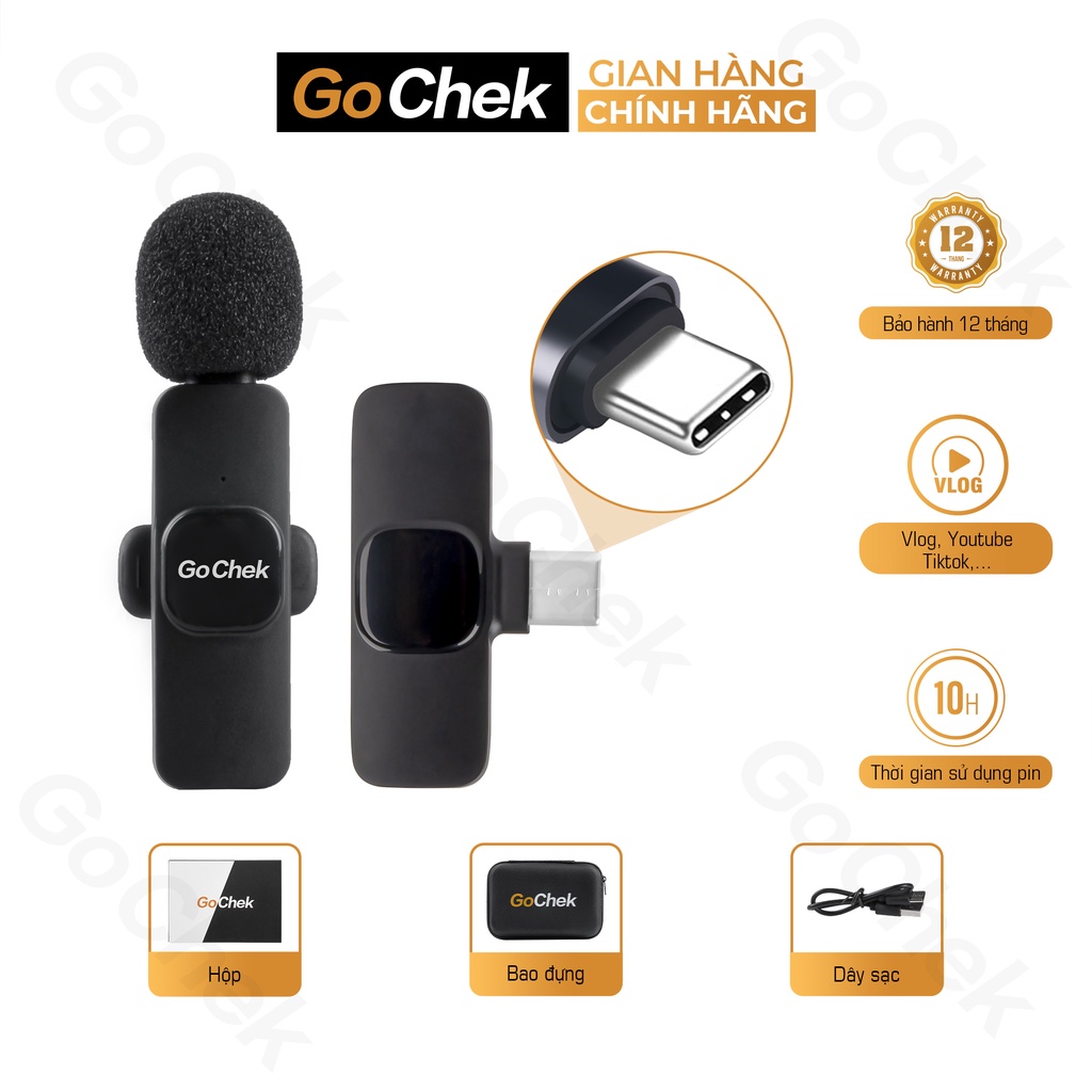 GC-A Bộ micro thu âm không dây GoChek. Khử tiếng ồn phù hợp để phát trực tiếp/ quay video/ ghi âm