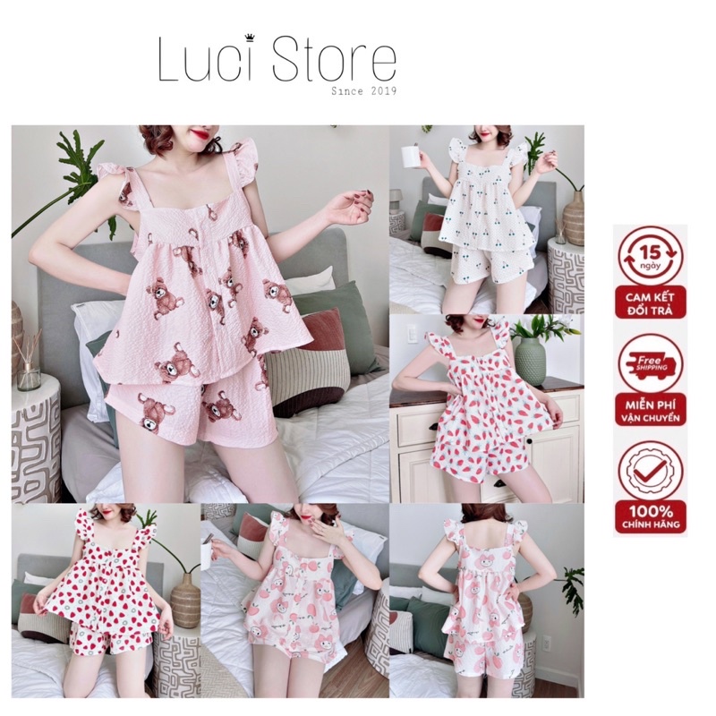 (Bigsize dưới 70kg) Bộ pijama mặc nhà cánh tiên đùi đũi xốp dễ thương cho bạn nữ