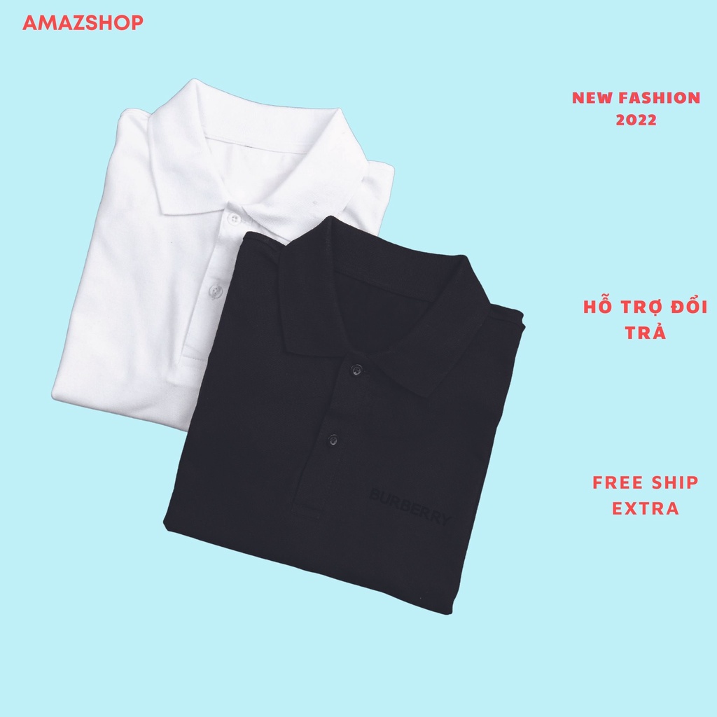 Áo Thun PoLo BURBERRY Vải Cá Sấu Cotton màu đen , trắng Cao Cấp