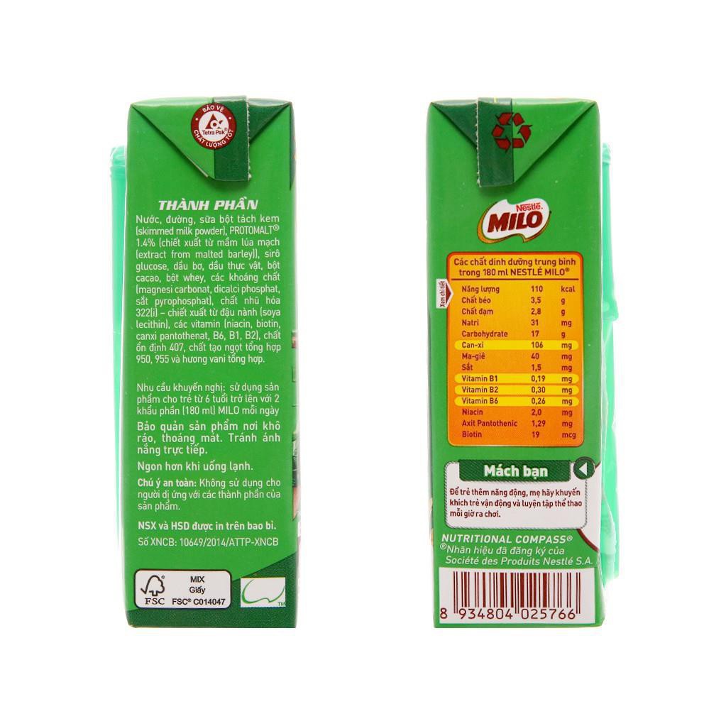 Sữa lúa mạch Nestle Milo ít đường/ ActivGo lốc 4 hộp x 180ml