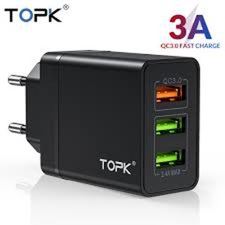 Cốc sạc nhanh chính hãng topk b348q 3 cổng usb 3.0 tiện dụng chất lượng cao