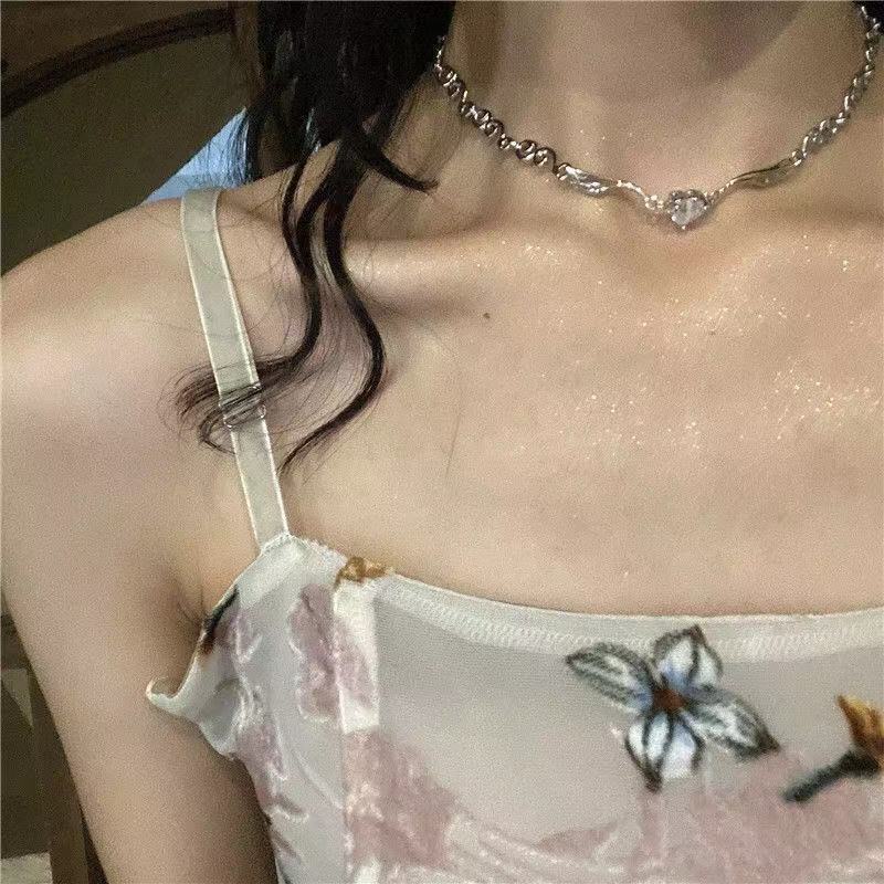 Dây Chuyền choker Mặt Hình Cánh Thiên Thần Đính Đá Thời Trang Ngọt Ngào/Vòng cổ mặt hình trái tim làm từ hợp kim phong cách vintage độc đáo