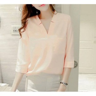 Áo sơ mi nữ GIÁ SỈ kiểu tay lửng cổ V 2 túi siêu xinh