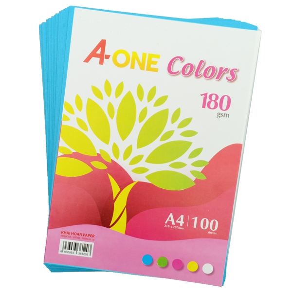 Giấy Màu Bìa Thái A-One A4 180gsm (100 Tờ) - Mẫu 2 - Xanh Da Trời