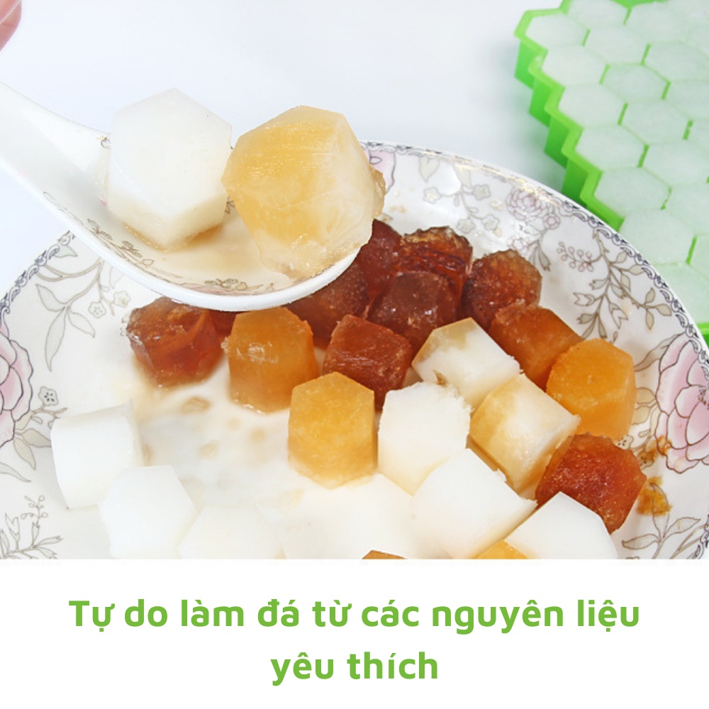 Khay làm đá silicone có nắp đậy 37 ô hình tổ ong chắc chắn dẻo dai dễ dàng tách khuôn