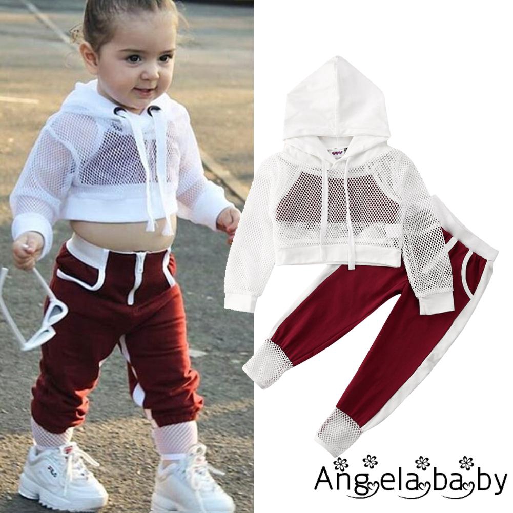 Set đồ gồm áo hoodie/ áo croptop và quần thời trang dành cho bé gái