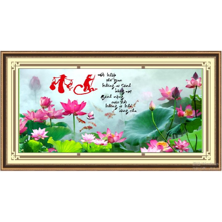 Tranh thêu chữ thập Cha Mẹ Hoa Sen LV3463, Kích Thước 80x50cm