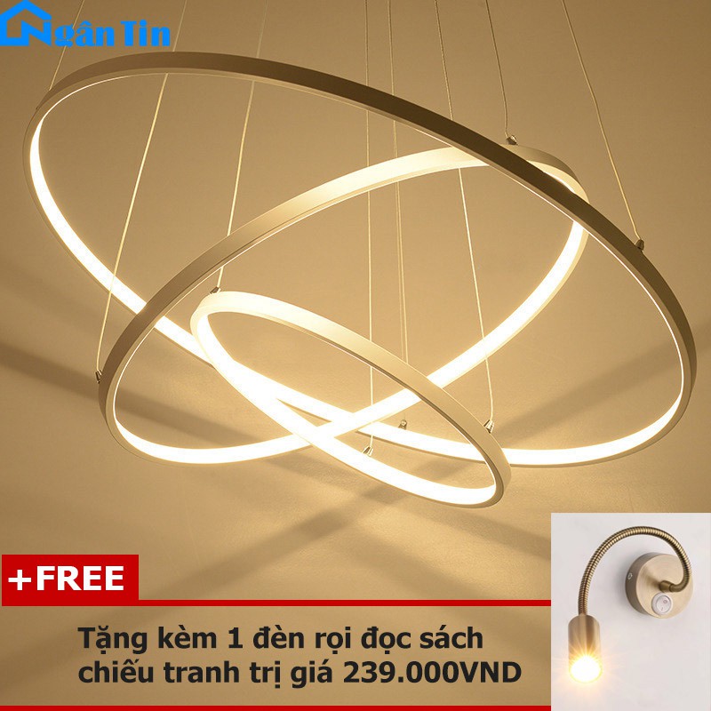 Đèn thả trần led tích hợp 3 vòng Led 30-50-70 3 chế độ màu TH816B Ngân Tin (Tặng kèm 1 đèn chiếu rọi đọc sách 3W)