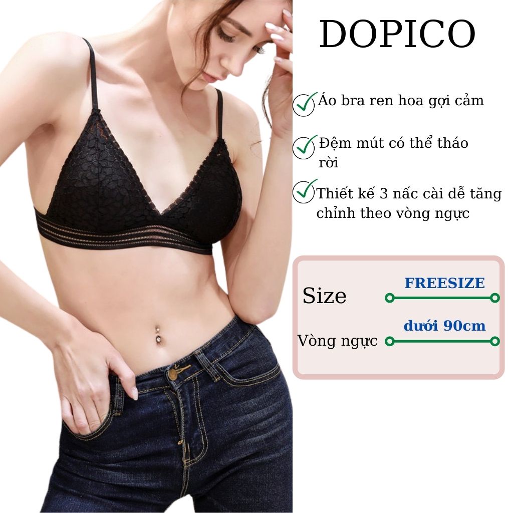 Áo bra nữ ren 2 dây đẹp, áo ngực không gọng mút mỏng ren hoa DOPICO B7313