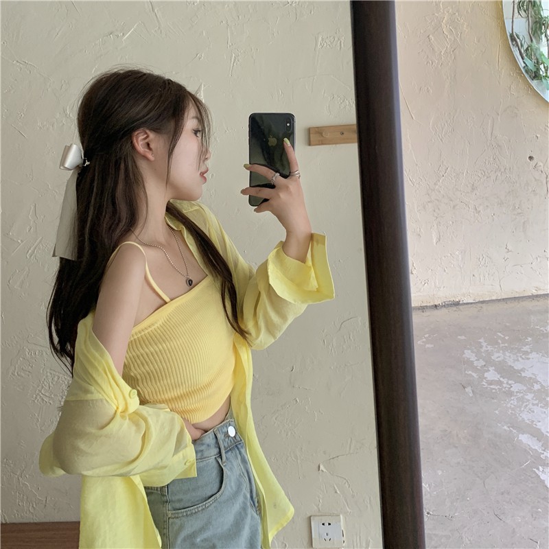 Pure color sunscreen shirt jacket women summer thin section 2021 new outer wear loose design sense niche long-sleeved top