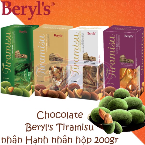 (4 vị) Chocolate Beryl's Tiramisu nhân Hạnh nhân hộp 200gr