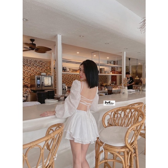 Set áo tơ hở lưng cut eo + quần đùi