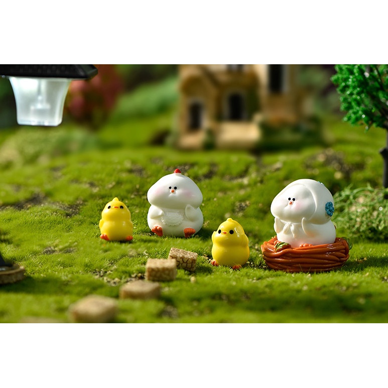 Tiểu cảnh terrarium mô hình gia đình Gà ú trang trí terrarium sân vườn, chậu cây cảnh