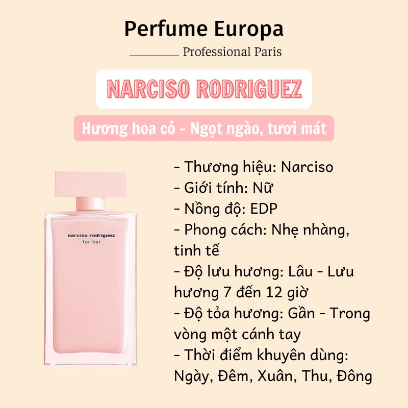 Nước hoa nữ Narciso Rodriguez EDP 100ml, dầu thơm chính hãng hương hoa cỏ nhẹ nhàng, tinh tế lưu hương lâu