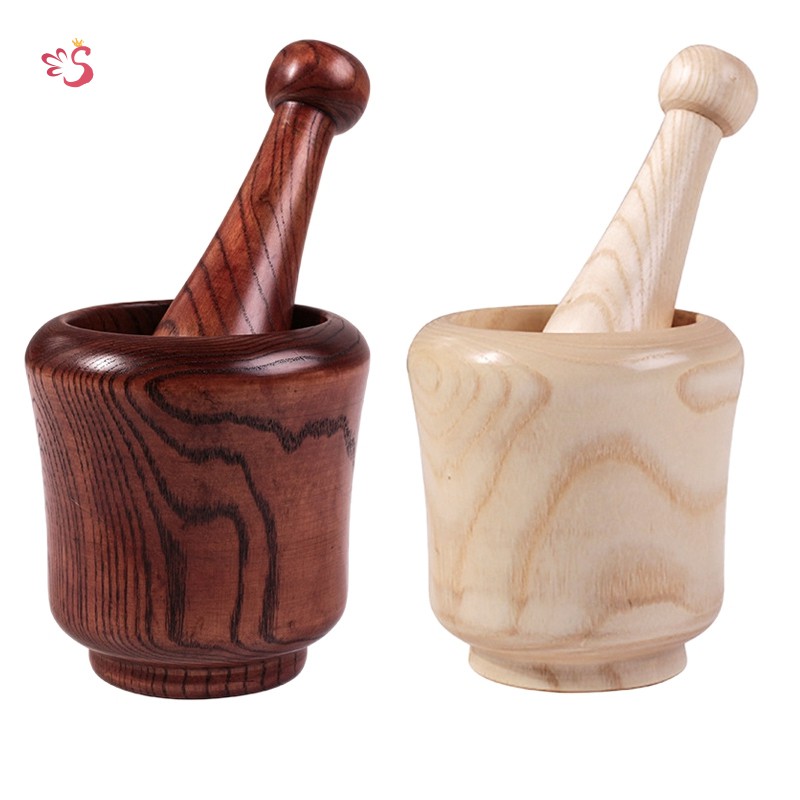 Mortar and Pestle Set Press Ginger Spices Grinding Garlic Mincer Herb Spice Masher Grinder -Log Color