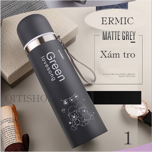 Bình Giữ Nhiệt Ermic INOX 304 - Bình Giữ Nhiệt 500ml (TẶNG Cọ Bọt Biển Vệ Sinh Bình)