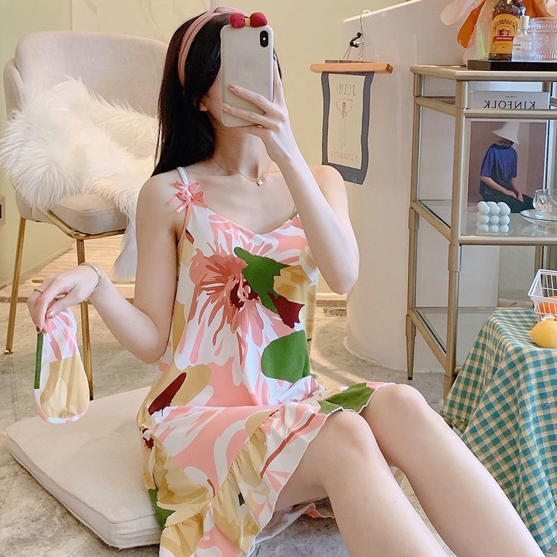 Đầm Ngủ Hai Dây Có Mút Đệm Ngực Thời Trang Mùa Hè Hàn Quốc Dễ Thương Cho Nữ | BigBuy360 - bigbuy360.vn