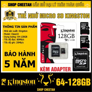 Mua Thẻ nhớ Kingston MircoSD 128GB/64GB – Chính Hãng – Bảo hành 5 năm – Dùng cho Điện thoại – Máy ảnh – Camera – Kèm Adapter