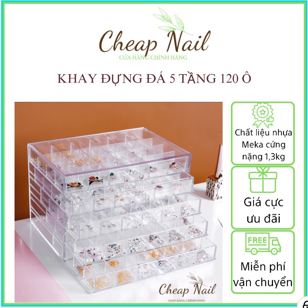 Khay đựng đá nail 5 tầng Cheap Nail, hộp đựng đá, đựng phụ kiện nail 120 ô