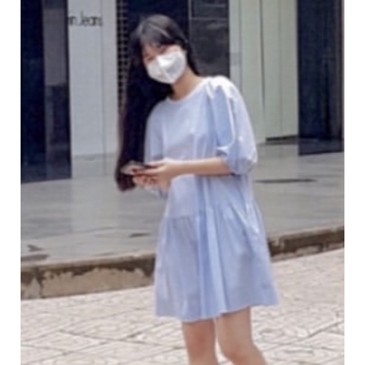PROLOGUE Blue Babydoll Mini Dress - Đầm váy sơ mi xoè suông tay bồng công chúa xanh coquette old money dễ thương
